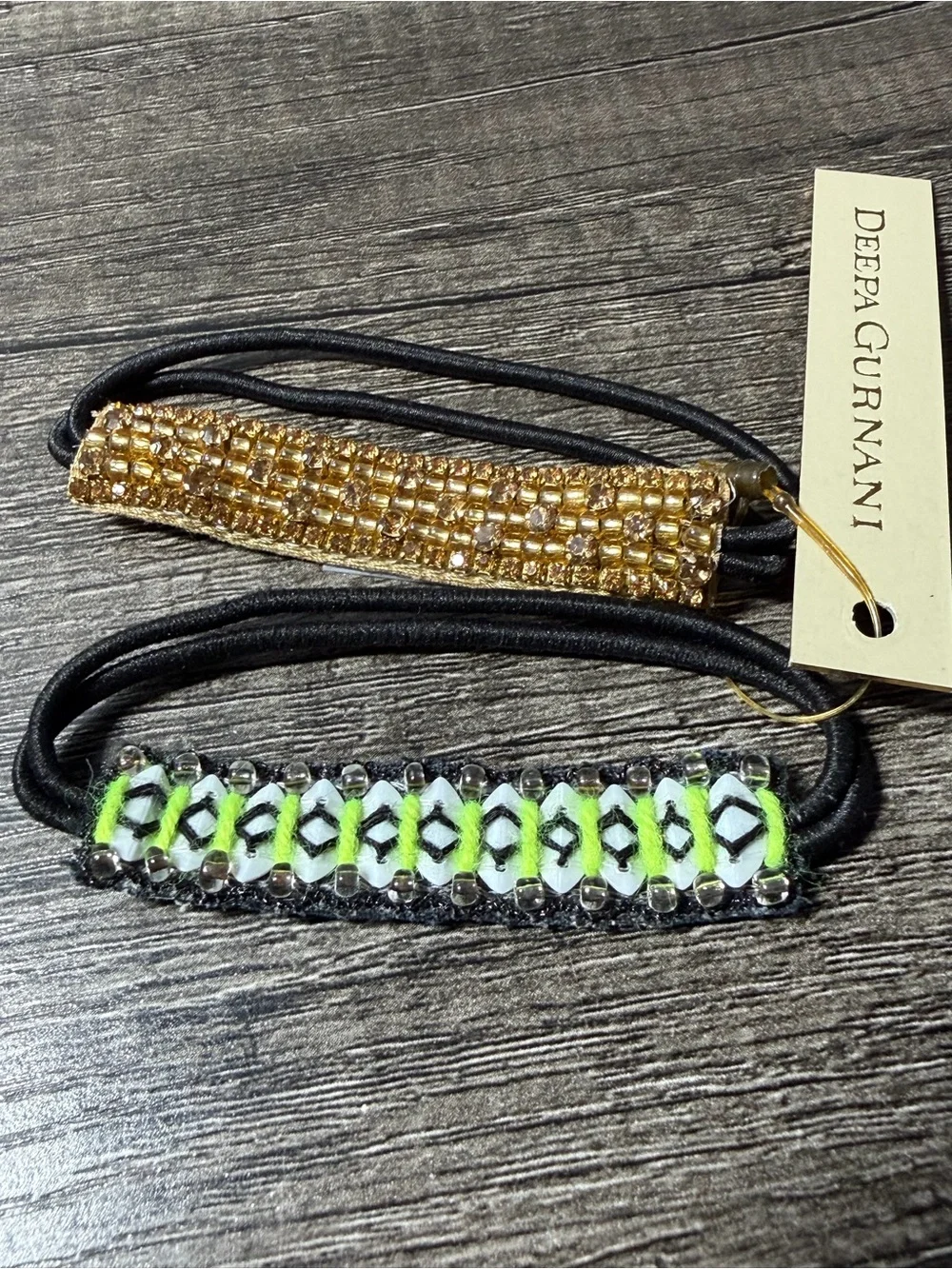 NWT Deepa Gurnani Embellished Headband & Hair Tie Set Beaded Crystal Boho